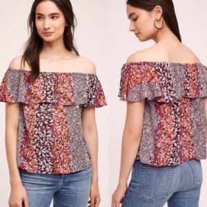 EUC Anthropologie Maeve Red Floral Villita Off Shoulder Top Medium